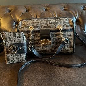 Juicy Couture original brown logo medium satchel with matching wallet!